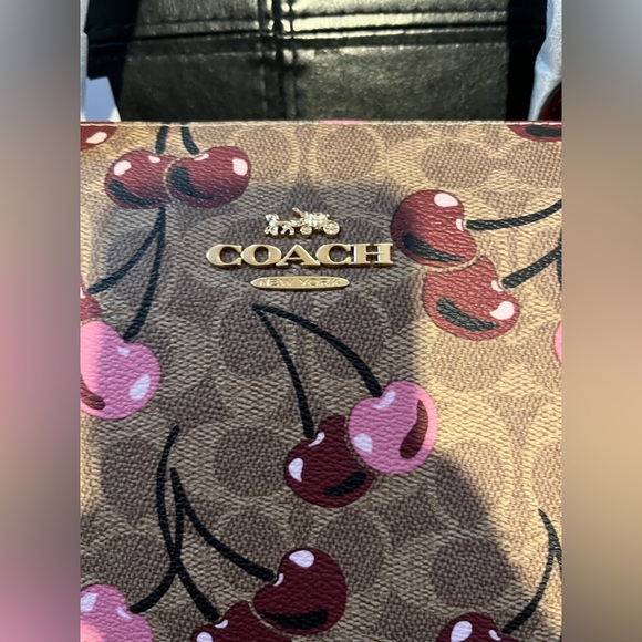 Coach Cherry Print Brown Tote Bag - Picture 7 of 7